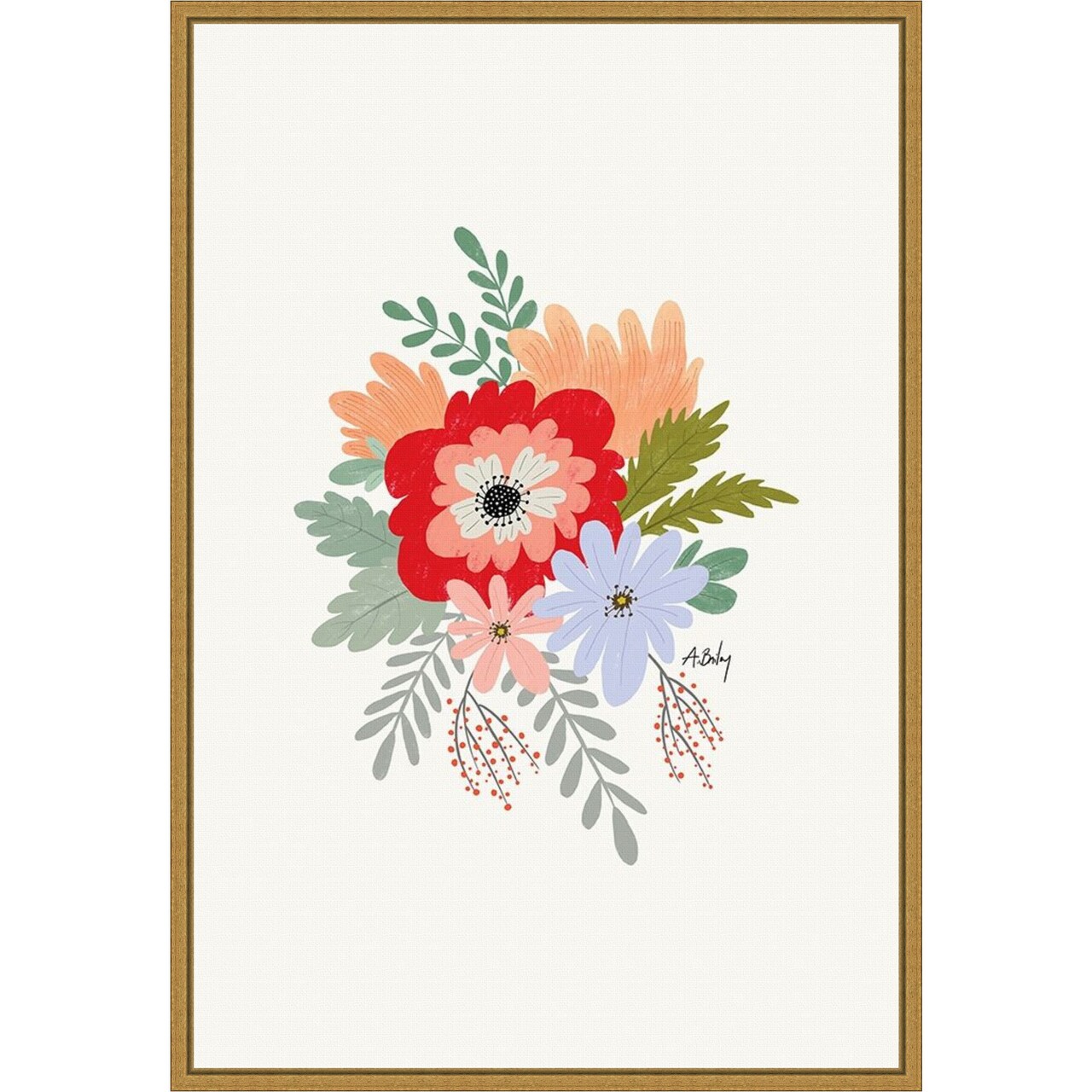 Spring Flowers by Annie Bailey Art 16-in. W x 23-in. H. Canvas Wall Art Print Framed in Gold